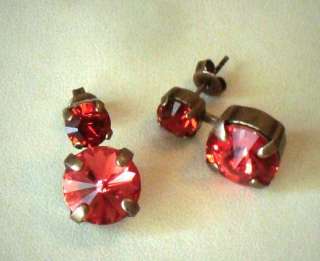 Swarovski Red padparadscha 10mm rivoli stone earrings  