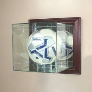   Soccer Ball Display Case with Cherry Wood Molding 