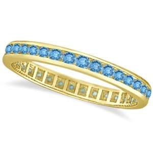  Blue Topaz Channel Set Eternity Ring Band 14k Yellow Gold 