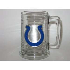  INDIANAPOLIS COLTS 15 ounce GLASS TANKARD MUG with Pewter Logo 