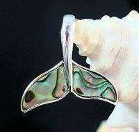 21mm Silver Hawaiian Abalone Shell Whale Tail Pendant  