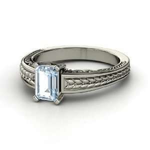  Emerald Cut Ceres Ring, Emerald Cut Aquamarine 14K White 