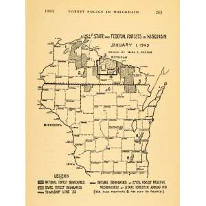  1943 Print Wisconsin State & Federal Forests Map 1943 