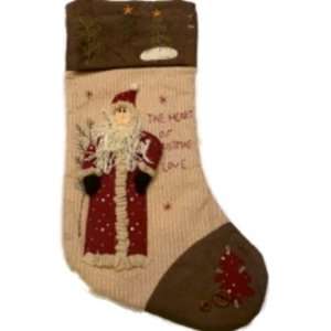   Time Embellished Tan Santa Claus Christmas Stocking