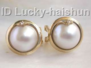 slap up have diamond South Sea white Mabe Pearl Earrings 14KT 