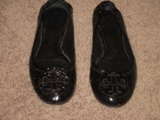 Tory Burch Black Patent Croc Reva Ballet Flats 9.5 GUC  