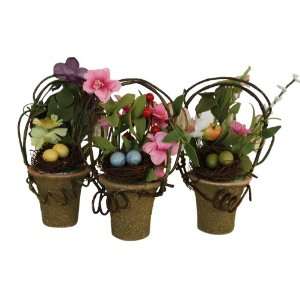  Spring Silk Flower and Vine Baskets Arrangement with Bird Nest 