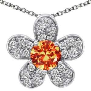   925 Sterling Silver Simulated Round Fire Opal Flower Pendant Jewelry