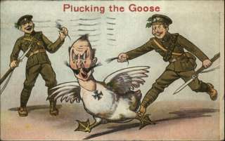 WWI PROPAGANDA ANTI HITLER Soldiers w Hitler Duck c1910 Postcard 