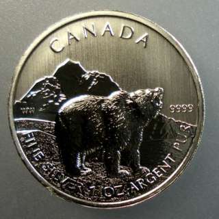 2011 CANADIAN $5.00 GRIZZLY BEAR, ONE OUNCE .9999 SILVER, NICE BU COIN 