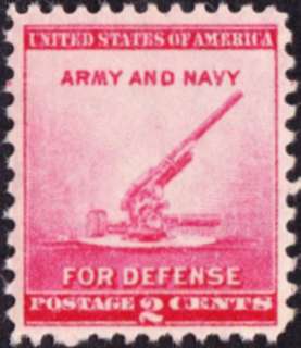 US   1940   2 Cents Rose Carmine National Defense Army & Navy Cannon 