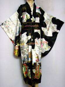 Japan Geisha Kimono Dress Robe Night Gown Black WKD 11  