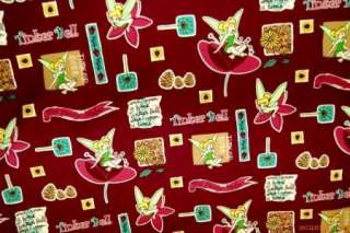 3Yd Tinkerbell on Maroon Ctn Blend Scrub Fabric  