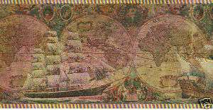 Old Sailing Ships & World Map Metallic Gold Sale$6 Wallpaper Border 