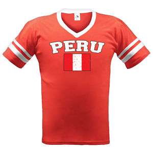 PERU Soccer Flag Football World Cup Ringer T shirt Tee  