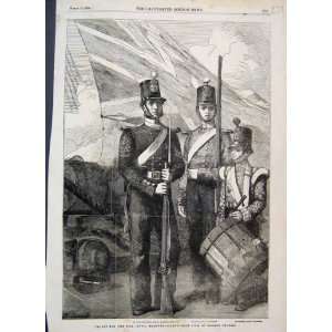  1854 Royal Marines Troops Drummer Artillery Old Print 