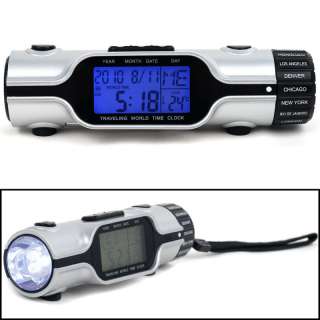 World Time Alarm Clock LED Light Thermometer 5 Language  