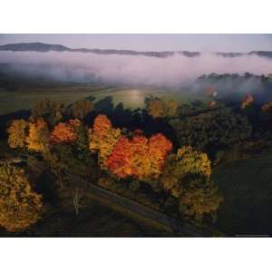 Fog Hangs over Trees Decorated with Autumn Colors in a West Virginia 