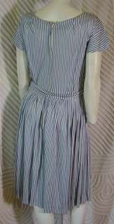   60s cadet blue/white striped nylon jersey Dress 42 31 54  