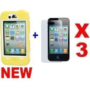  Hard Protective Case for iPhone 4G   Yellow + 3 Clear 