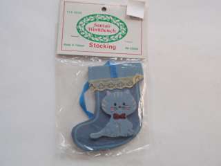 Vintage Santas Workbench Blue Cat Stocking Ornament MIP  