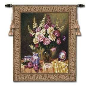 Pure Country Weavers Pink Peonies W/ Yellow Cloth Woven Wall Tapestry 