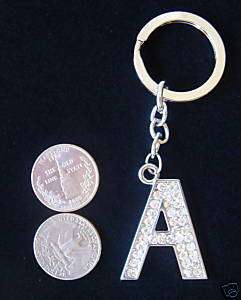 Initial Letter Keychain Key Chain White Crystal A   Z  