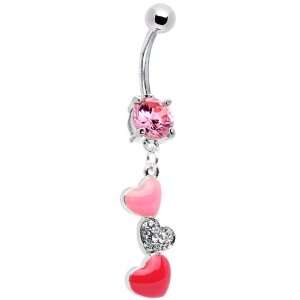  Pink Cz Passionate Hearts Dangle Belly Ring Jewelry