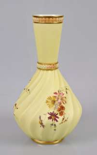 Antique 1891 ROYAL WORCESTER Hand Painted Flowers on Blush VASE  