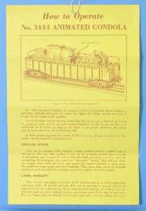 Lionel No. 3444 Animated Gondola Instructions Sheet 3444 33 5 57 