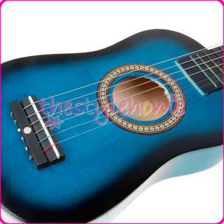 picks blue small acoustic wood guitar for kids children 23