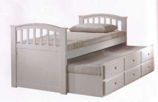 White finish wood Twin bed with pull out trundle bed with storage 