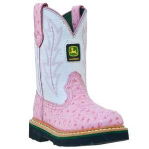 John Deere Ostrich Print Girls Cowboy Boots Size 8.5 3D  