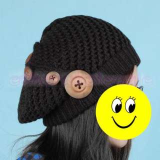 Womens Crochet Knit Beret Baggy Beanie Hat Cap Black [SKU 12 