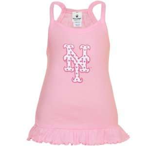   Mets Toddler Girls Pink Ruffle Logo Tunic Tank Top