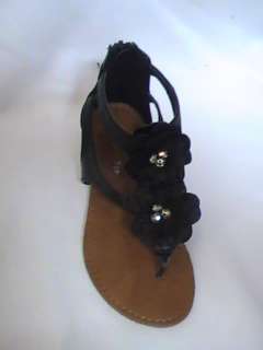 Girls Black Flower Thong Sandals (SIDE 20) YTH Sz 2  