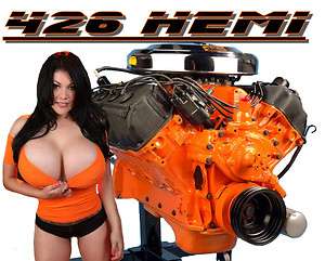 CAR T SHIRT 426 HEMI BIG BLOCK MOPAR RACING ENGINE SEXY PINUP GIRL 