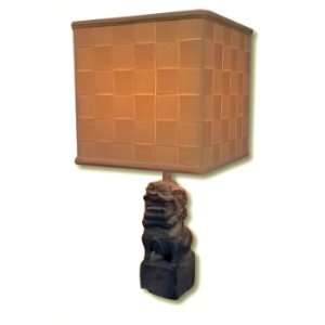  Asia Rustic Lion Table Lamp with Woven Off White Shade 