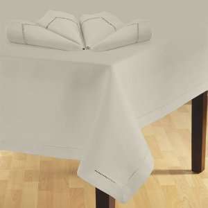 Festive Pure Linen Hand Hemstitched Tablecloth White 60 X 140, and 12 