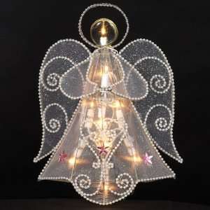 Lighted White Beaded Angel Christmas Tree Topper   Clear 