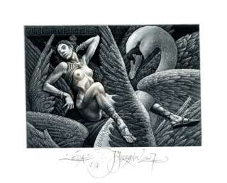 Leda, Ex libris Etching by Julian Jordanov  