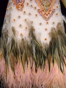 NWT ANGEL SANCHEZ Pink Feather Beaded Dress 4 $4680  
