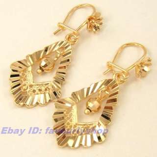 NICE CARVED DANGLING 18K GOLD GP SOLID DANGLE EARRING  