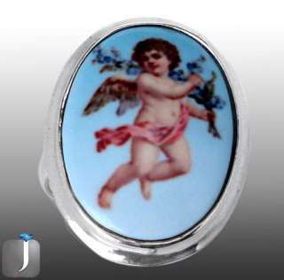size 5.5 LOVE BABY ANGLE CAMEO 925 STERLING SILVER SOLITAIRE ARTISAN 
