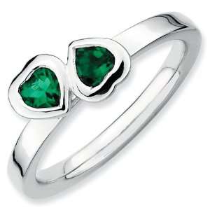 Sterling Silver Stackable Expressions Created Emerald Double Heart 