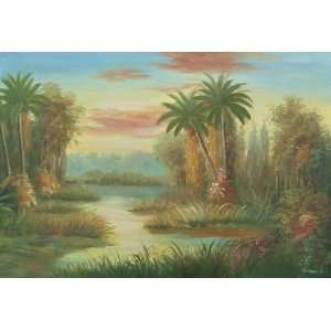  24X36 inch Landscape Art Oil Painting Tropical Palm Forest 