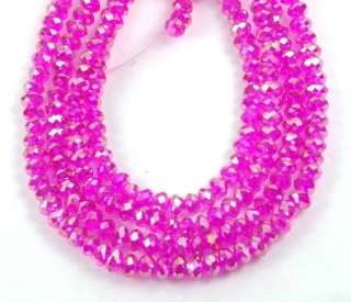 4x2mm Czech glass Firepolish Faceted Rondelle Beads AB   hot pink (50 