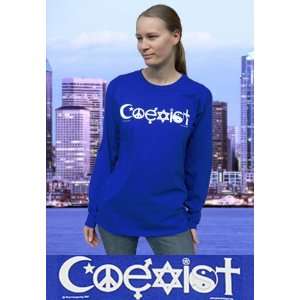 Coexist Blue Long Sleeve Shirt. Med. Promotes Religious Tolerance and 
