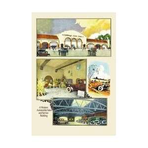  Automobile Sales and Service Building 12x18 Giclee on 