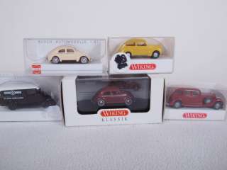 Wiking/Busch HO Lot of 5 Cars VW/Ambulance/Ford Taunus/Horch 850 